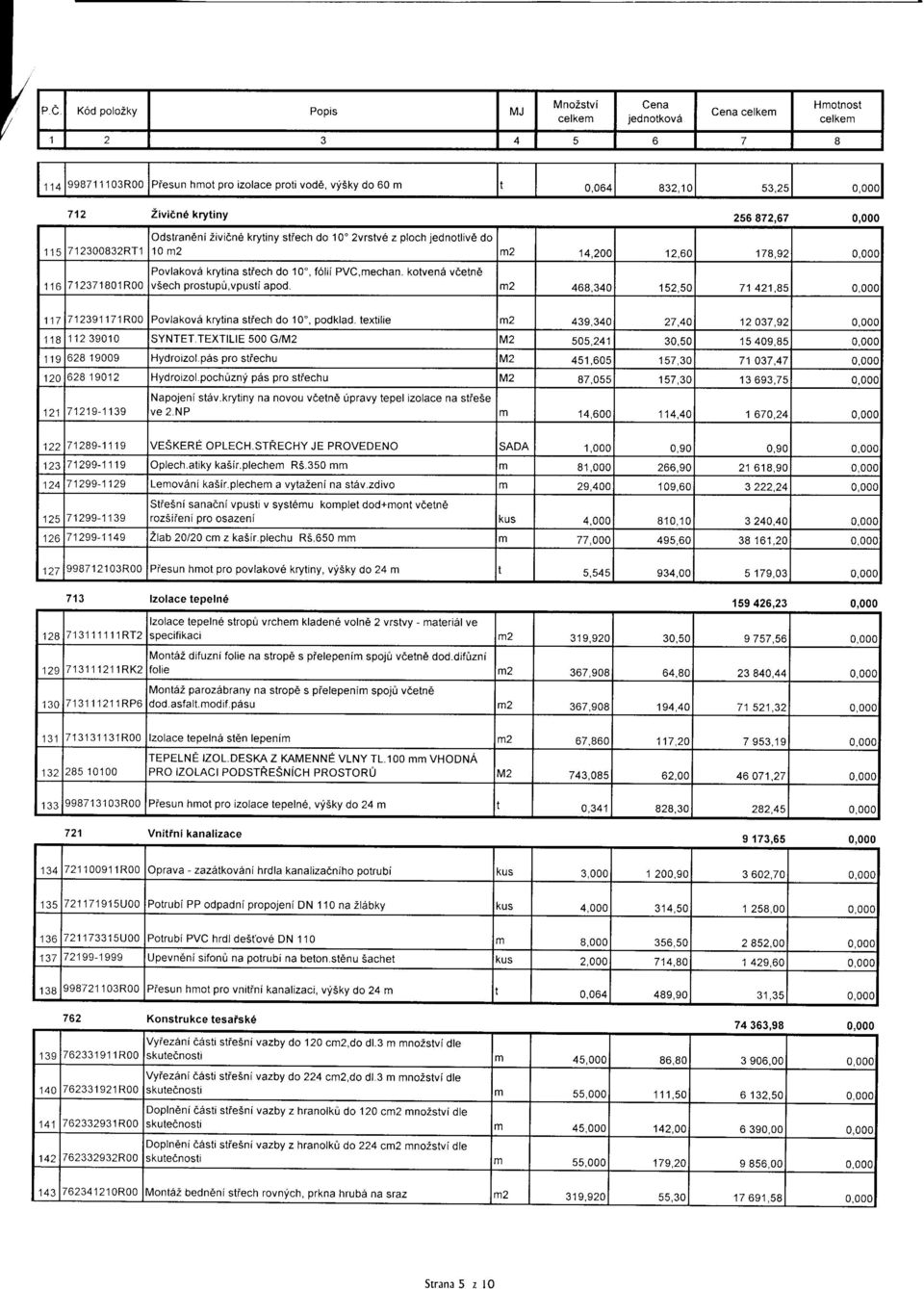 60 178,92 0,000 I to Povlakovi krytina stiech do 10", f6lii PVC,mechan. kotvena vdetne 712371801 R00 vsech prostupu,vpusti apod. n2 468,34C 15250 71421.
