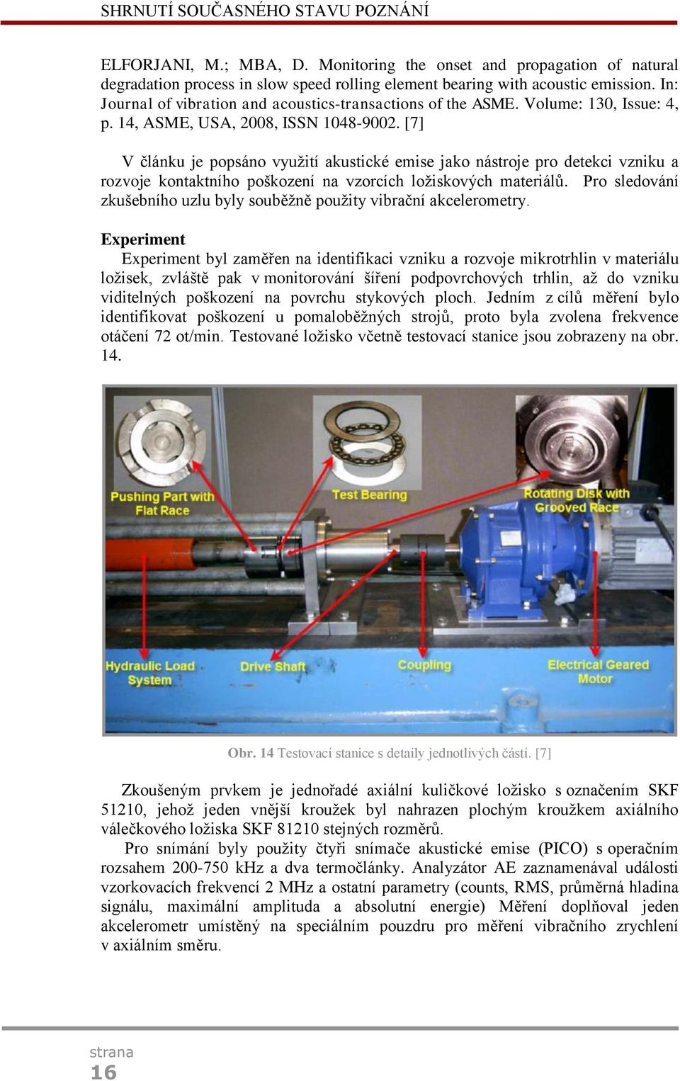 [7] V článku je popsáno využití akustické emise jako nástroje pro detekci vzniku a rozvoje kontaktního poškození na vzorcích ložiskových materiálů.