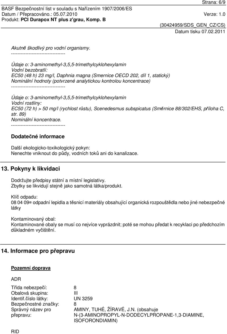 (rychlost růstu), Scenedesmus subspicatus (Směrnice 88/302/EHS, příloha C, str. 89) Nominální koncentrace.