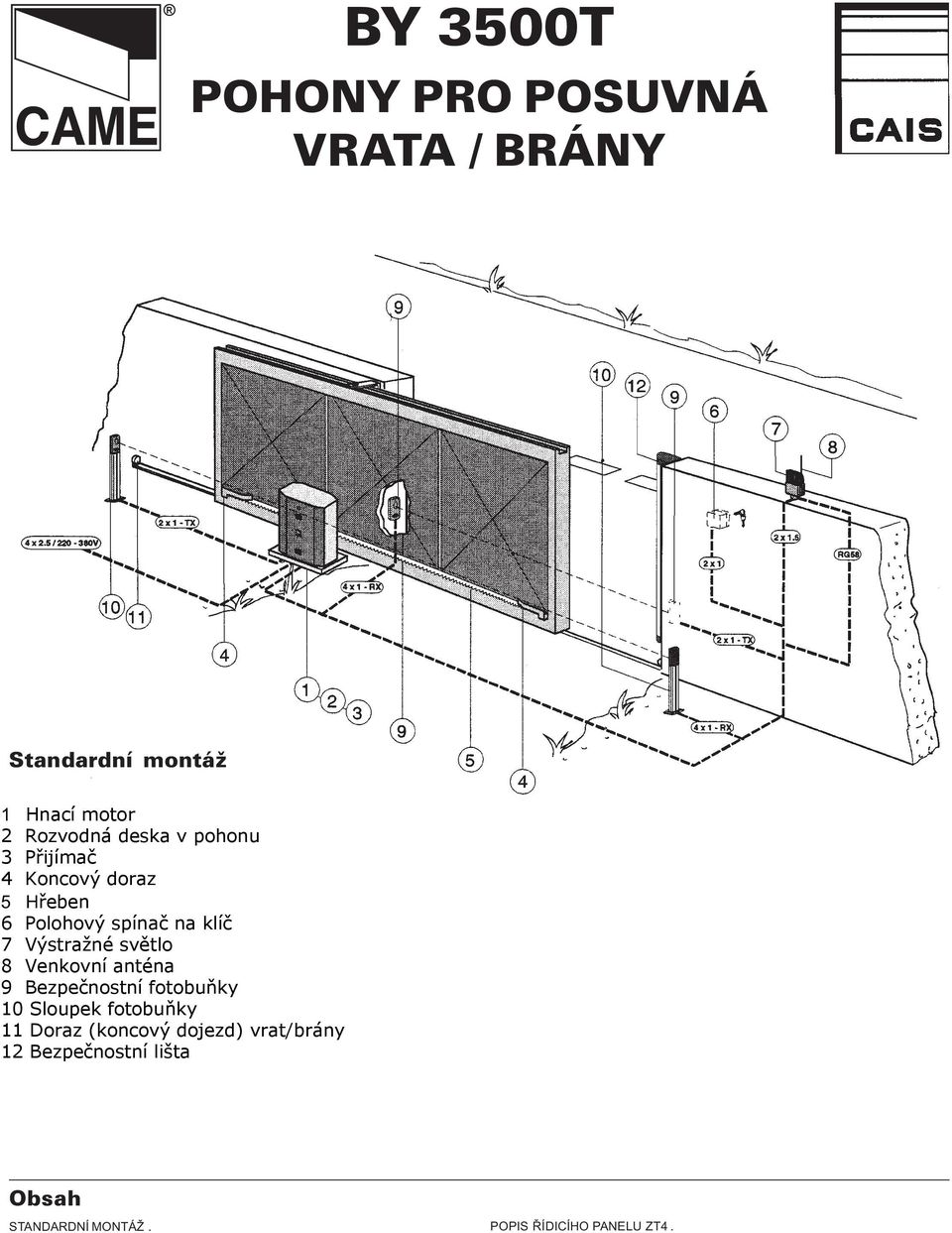 světlo 8 Venkovní anténa 9 Bezpečnostní fotobuňky 10 Sloupek fotobuňky 11 Doraz (koncový