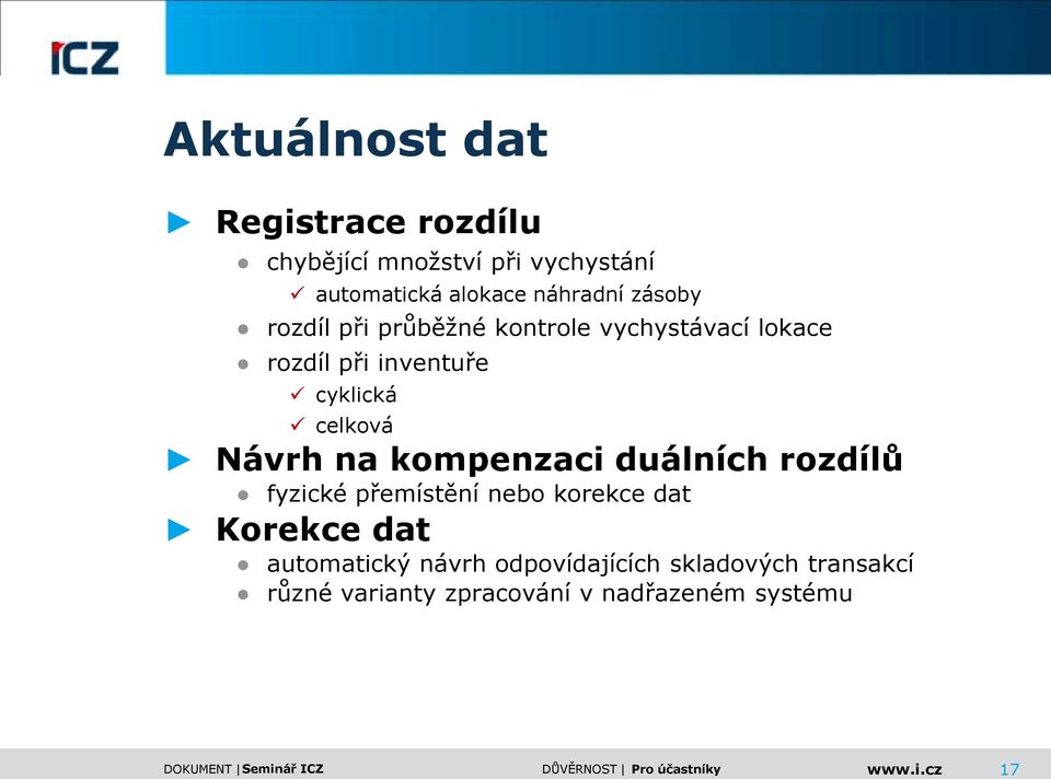 Návrh na kompenzaci duálních rozdílů fyzické přemístění nebo korekce dat Korekce dat automatický