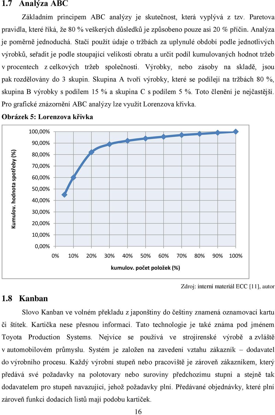 Stačí pouţít údaje o trţbách za uplynulé období podle jednotlivých výrobků, seřadit je podle stoupající velikosti obratu a určit podíl kumulovaných hodnot trţeb v procentech z celkových trţeb