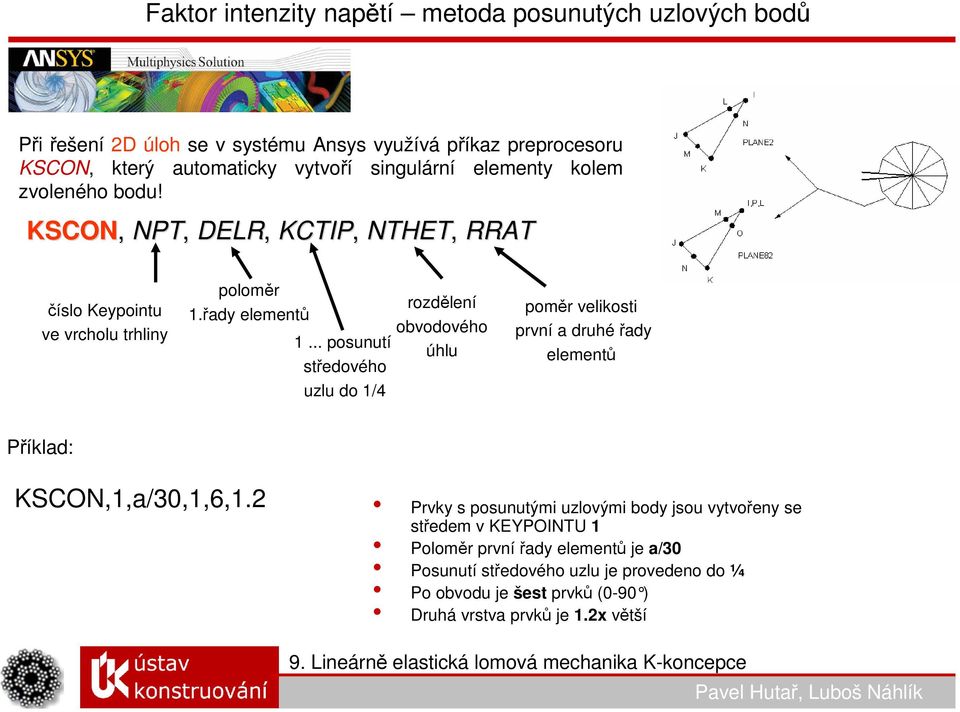 .. posunutí středového uzlu do 1/4 rozdělení obvodového úhlu poměr velikosti první a druhéřady elementů Příklad: KSCON,1,a/30,1,6,1.