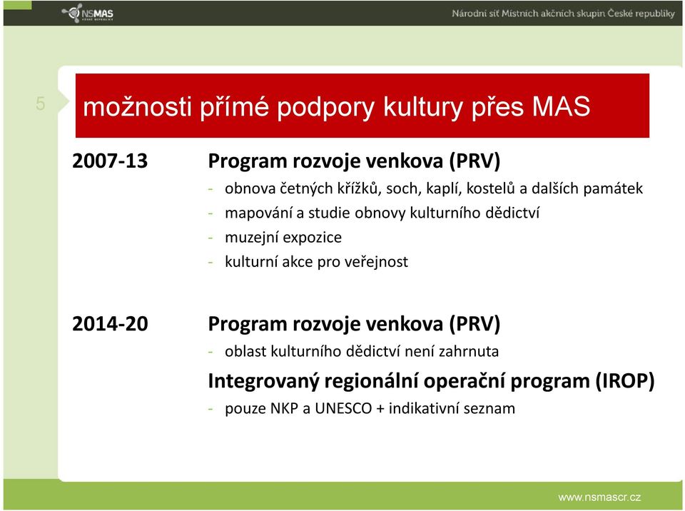 muzejní expozice - kulturní akce pro veřejnost 2014-20 Program rozvoje venkova (PRV) - oblast