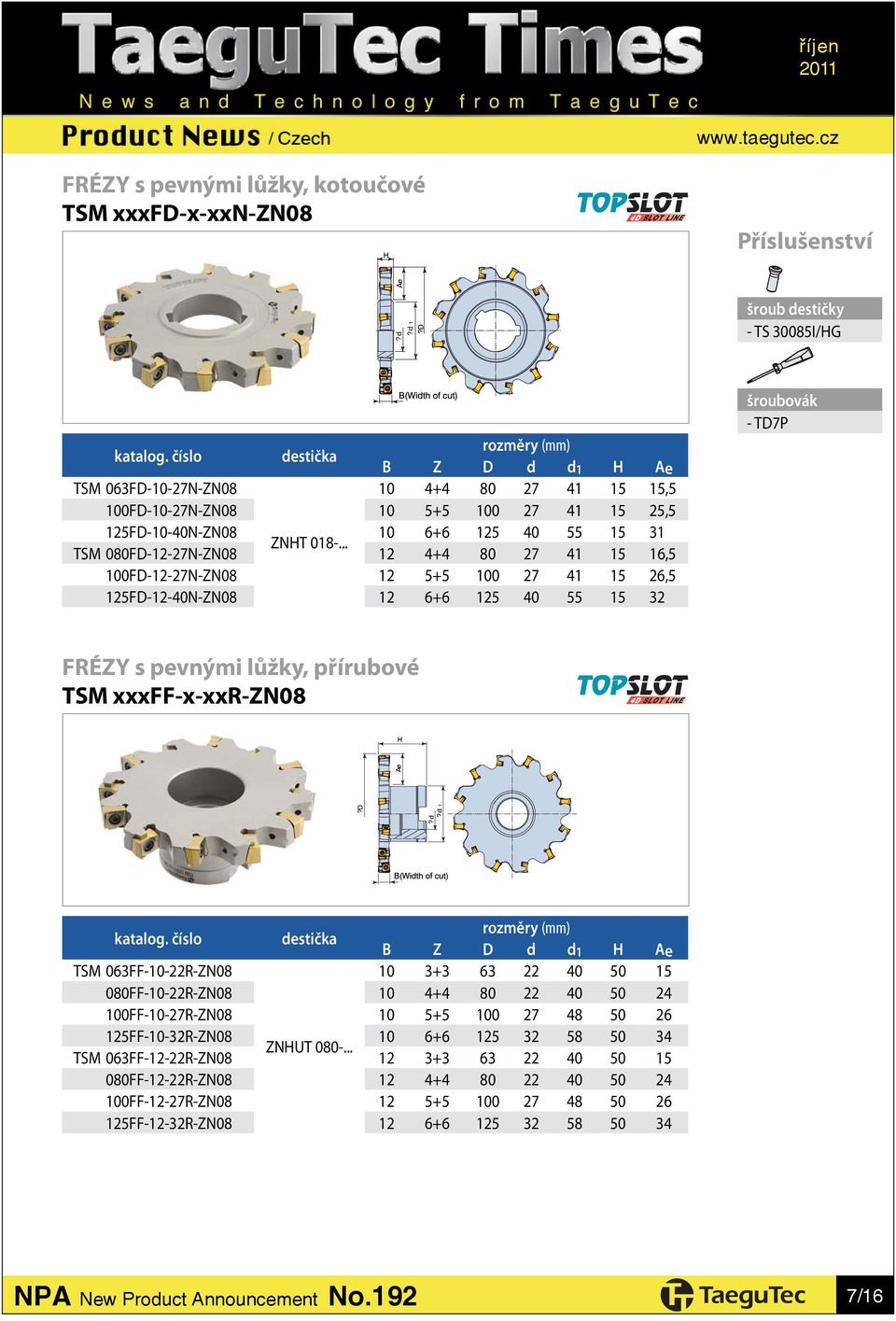 .. TSM 080FD-12-27N-ZN08 12 4+4 80 27 41 15 16,5 100FD-12-27N-ZN08 12 5+5 100 27 41 15 26,5 125FD-12-40N-ZN08 12 6+6 125 40 55 15 32 - TD7P FRÉZY s pevnými lůžky, přírubové TSM xxxff-x-xxr-zn08?