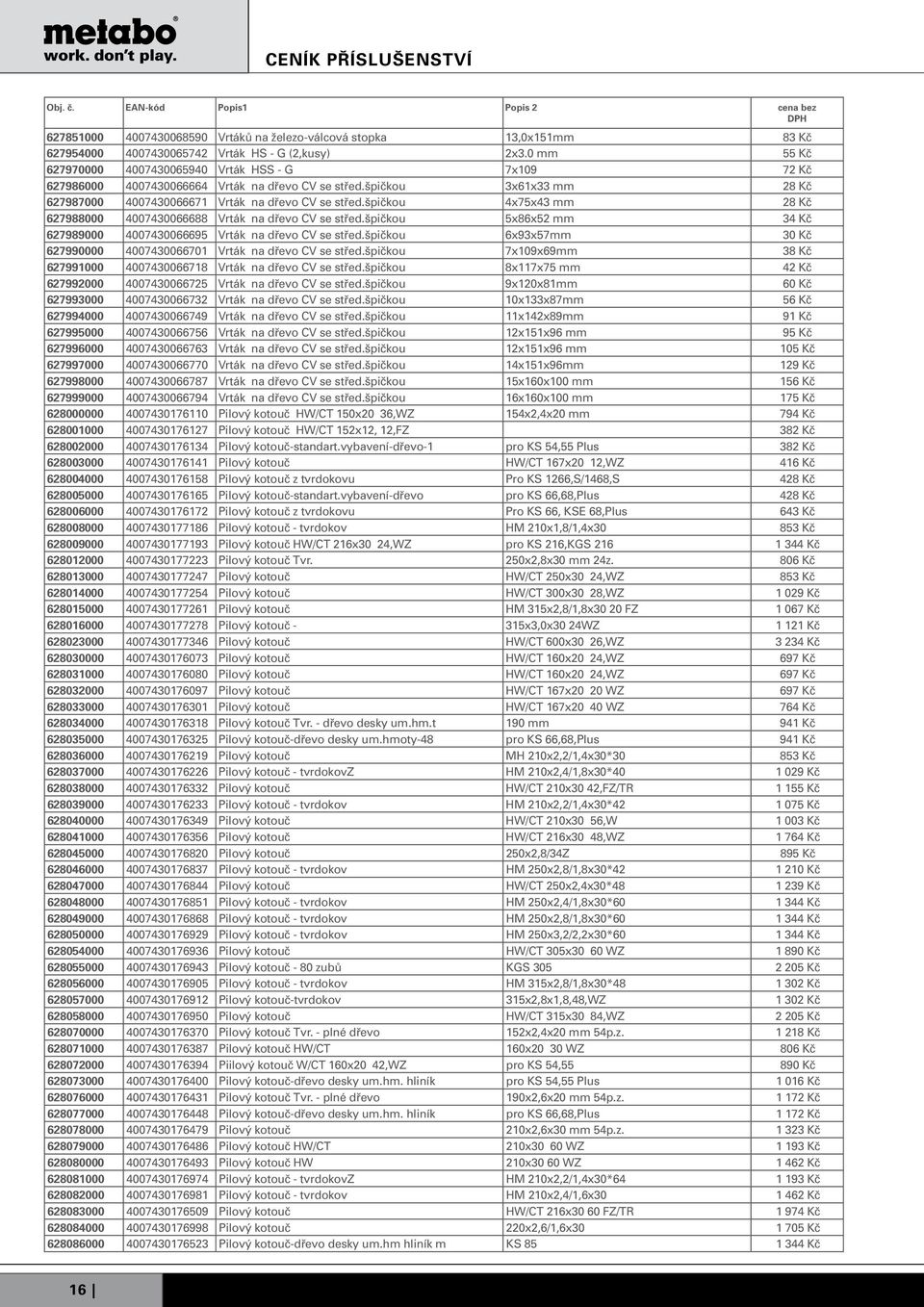 špičkou 4x75x43 mm 28 Kč 627988000 4007430066688 Vrták na dřevo CV se střed.špičkou 5x86x52 mm 34 Kč 627989000 4007430066695 Vrták na dřevo CV se střed.