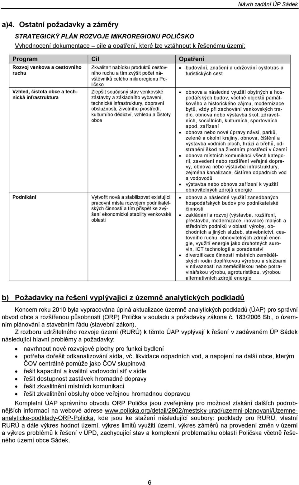 stav venkovské zástavby a základního vybavení, technické infrastruktury, dopravní obslužnosti, životního prostředí, kulturního dědictví, vzhledu a čistoty obce Vytvořit nová a stabilizovat existující