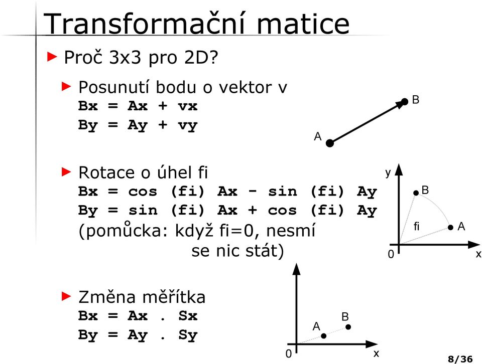 fi Bx = cos (fi) Ax - sin (fi) Ay By = sin (fi) Ax + cos (fi) Ay