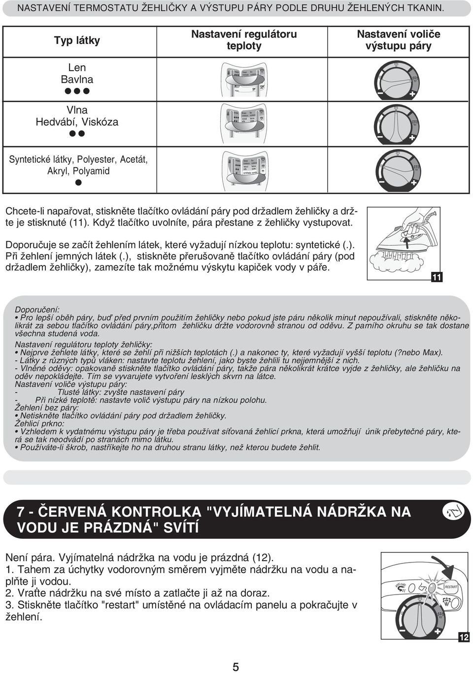 ovládání páry pod držadlem žehličky a držte je stisknuté (11). Když tlačítko uvolníte, pára přestane z žehličky vystupovat.