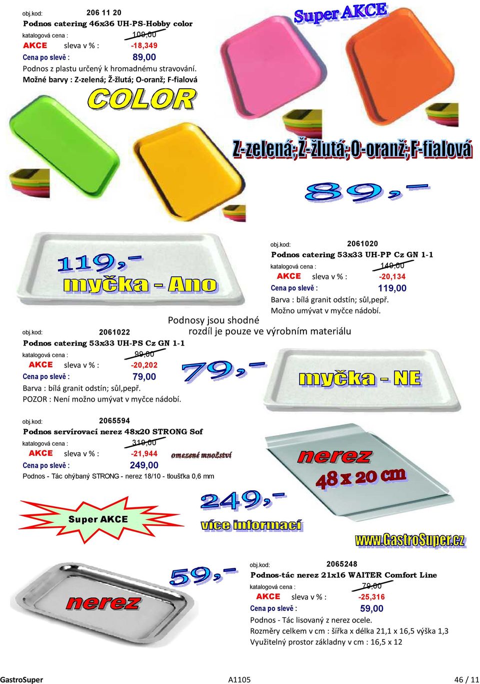 2065594 Podnos servírovací nerez 48x20 STRONG Sof 319,00-21,944 249,00 Podnos - Tác ohýbaný STRONG - nerez 18/10 - tloušťka 0,6 mm 2061020 Podnos catering 53x33 UH-PP Cz GN 1-1 149,00-20,134 119,00