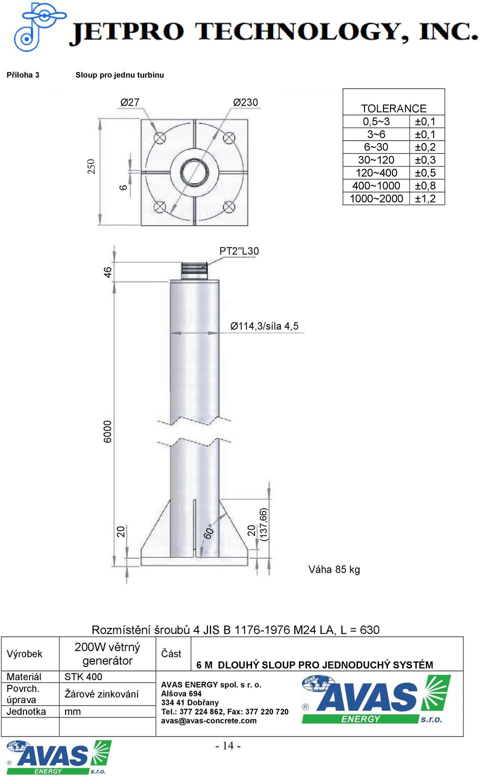 větrný generátor Materiál STK 400 Povrch.