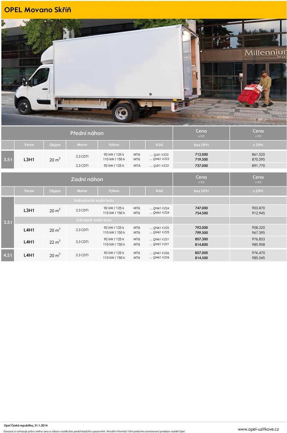 87 11 kw / 15 k MT6 QM61 XZ24 754.5 912.945 3.5 t L4H1 2 m 3 L4H1 22 m 3 2.3 CDTI Zdvojené zadní kola 2.3 CDTI 92 kw / 125 k MT6 QN61 XZ25 792. 958.32 11 kw / 15 k MT6 QM61 XZ25 799.5 967.