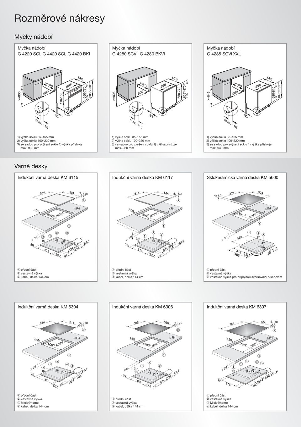 930 mm 1) výška soklu 35 155 mm 2) výška soklu 100 220 mm 3) se sadou pro zvýšení soklu 1) výška přístroje max.