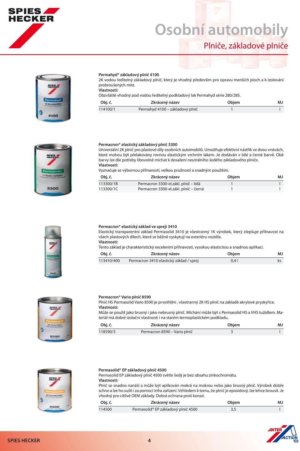 Zkrácený název Objem MJ 114100/1 Permahyd 4100 základový plnič 1 l Permacron elastický základový plnič 3300 Univerzální 2K plnič pro plastové díly osobních automobilů.
