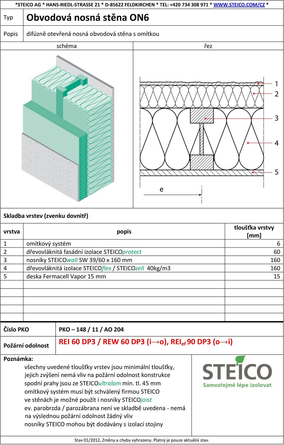 STEICOzell 0kg/m 0 deska Fermacell Vapor mm Číslo PKO PKO 8 / / AO 0 REI 0 DP / REW 0 DP (i o), REI ef 90
