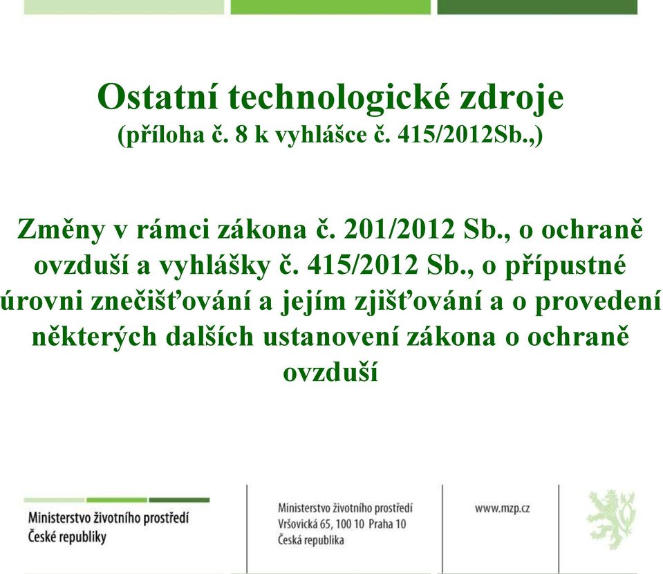 , o ochraně ovzduší a vyhlášky č. 415/2012 Sb.