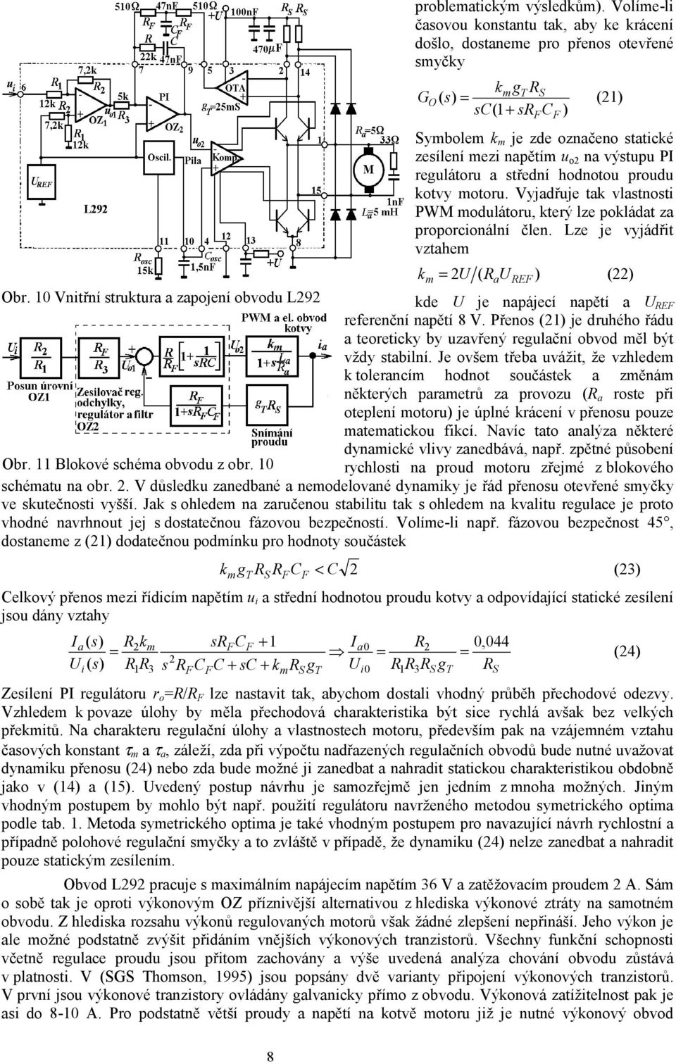 střední hodnotou proudu otvy motoru. Vyjdřuje t vlstnosti PWM modulátoru, terý lze poládt z proporcionální člen. Lze je vyjádřit vzthem = U ( R U ) () m REF Obr.