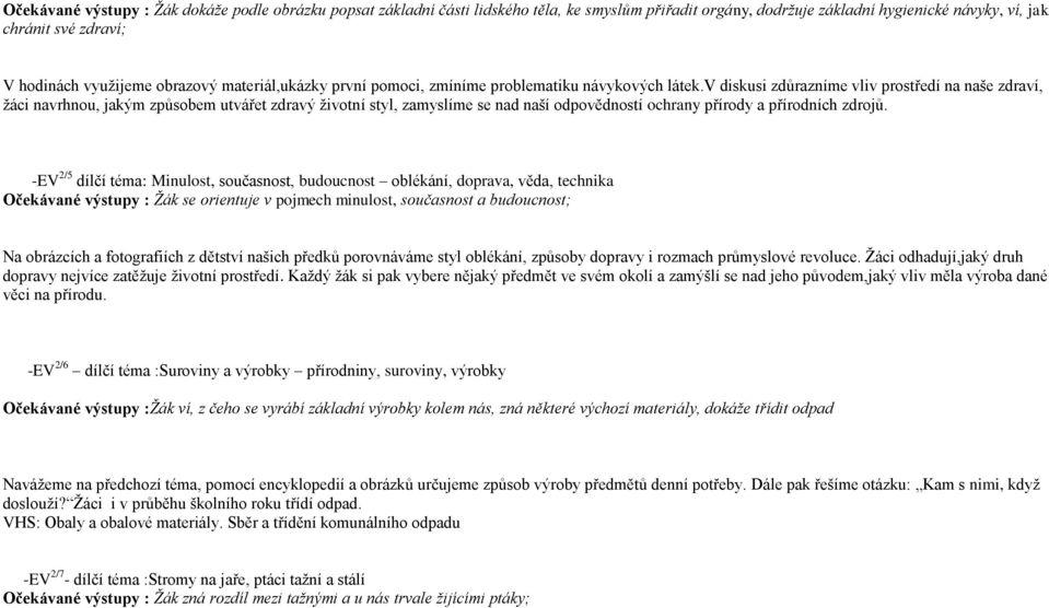 v diskusi zdůrazníme vliv prostředí na naše zdraví, žáci navrhnou, jakým způsobem utvářet zdravý životní styl, zamyslíme se nad naší odpovědností ochrany přírody a přírodních zdrojů.