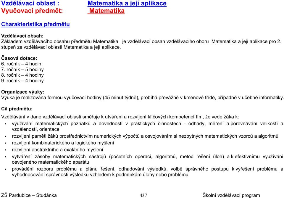 ro ník 4 hodiny Organizace výuky: Výuka je realizována formou vyu ovací hodiny (45 minut týdn ), probíhá p evážn v kmenové t íd, p ípadn v u ebn informatiky.