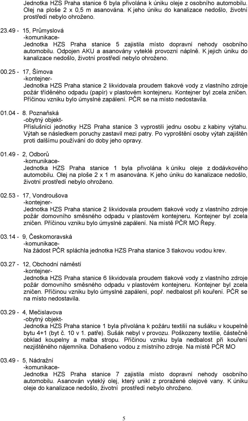 K jejich úniku do kanalizace nedošlo, ţivotní prostředí nebylo ohroţeno. 00.