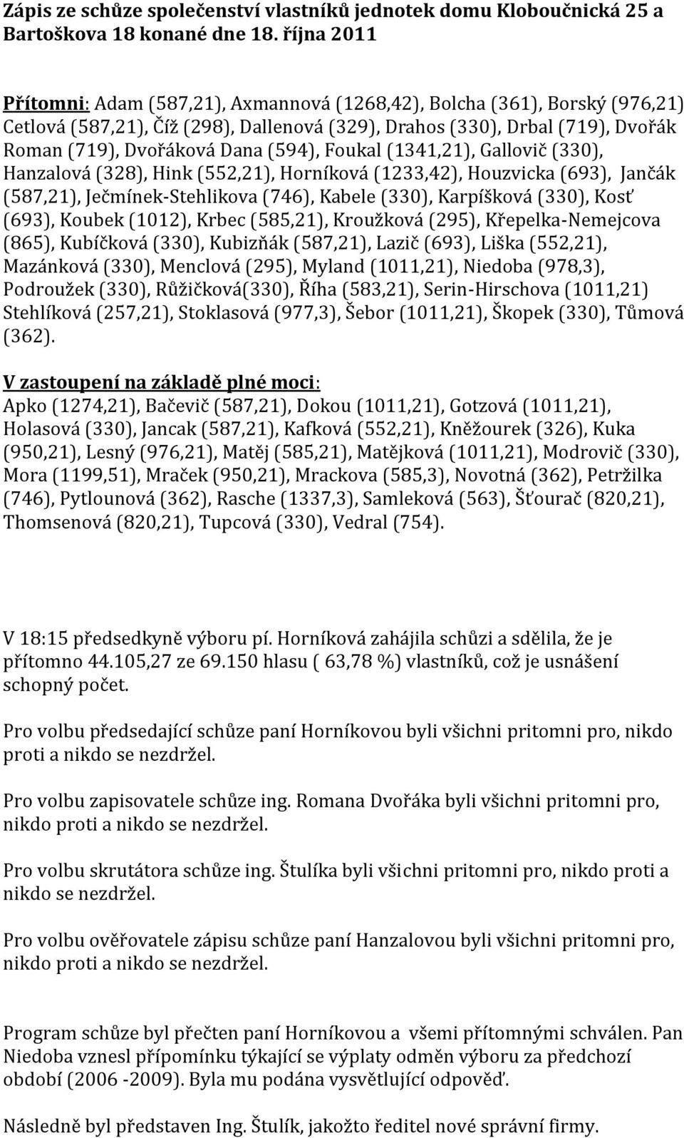 (594), Foukal (1341,21), Gallovič (330), Hanzalová (328), Hink (552,21), Horníková (1233,42), Houzvicka (693), Jančák (587,21), Ječmínek-Stehlikova (746), Kabele (330), Karpíšková (330), Kosť (693),