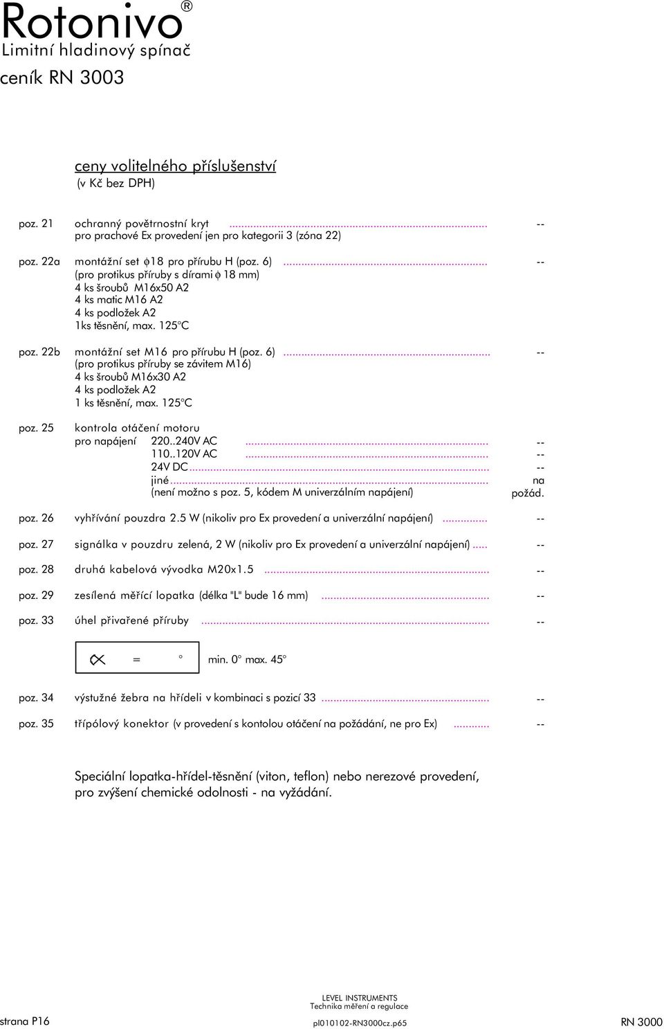 .. (pro protikus příruby se závitem M16) 4 ks šroubů M16x30 A2 4 ks podložek A2 1 ks těsnění, max. 125 C poz. 25 kontrola otáčení motoru pro napájení 220..240V AC... 110..120V AC... 24V DC... jiné.