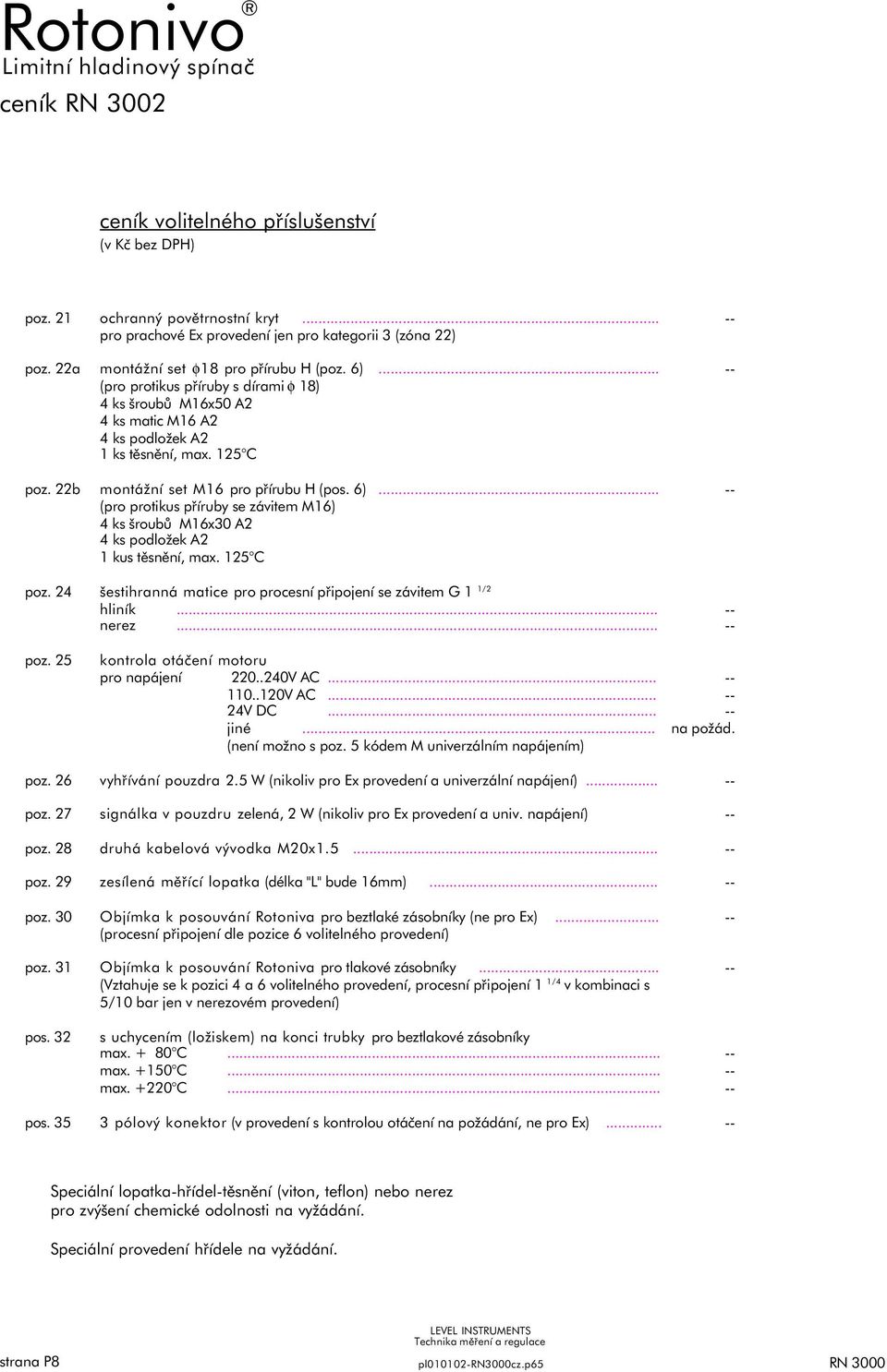 .. (pro protikus příruby se závitem M16) 4 ks šroubů M16x30 A2 4 ks podložek A2 1 kus těsnění, max. 125 C poz. 24 šestihranná matice pro procesní připojení se závitem G 1 1/2 hliník... nerez... poz. 25 kontrola otáčení motoru pro napájení 220.