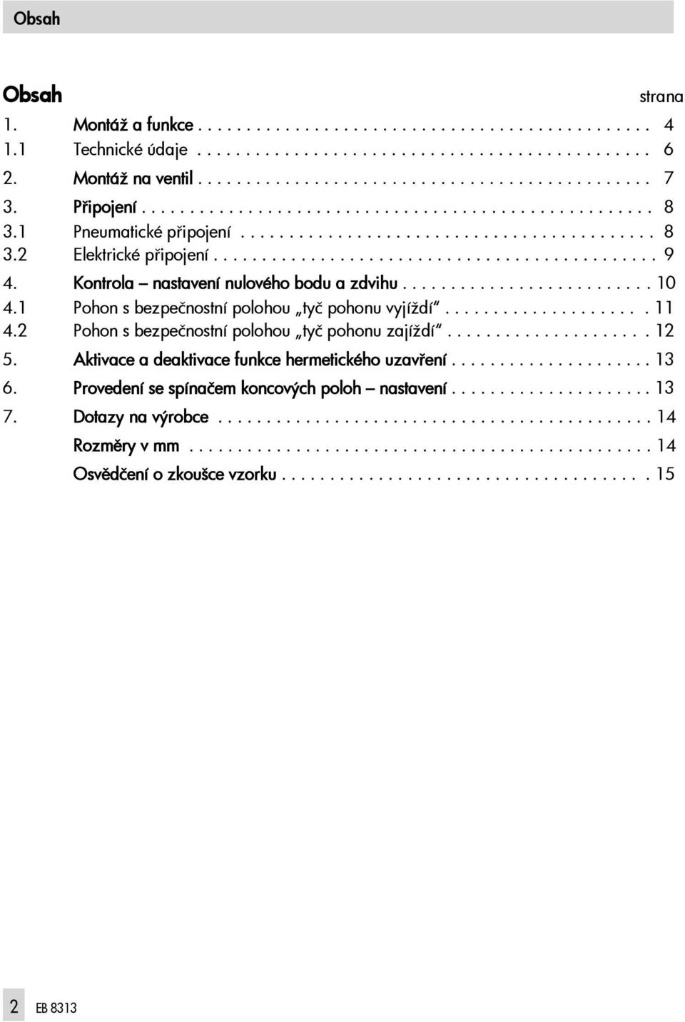 Kontrola nastavení nulového bodu a zdvihu.......................... 10 4.1 Pohon s bezpečnostní polohou tyč pohonu vyjíždí..................... 11 4.2 Pohon s bezpečnostní polohou tyč pohonu zajíždí.