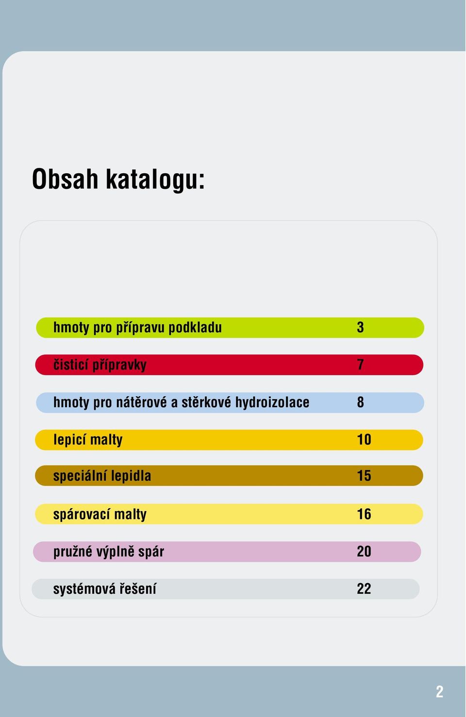 hydroizolace 8 lepicí malty 10 speciální lepidla 15