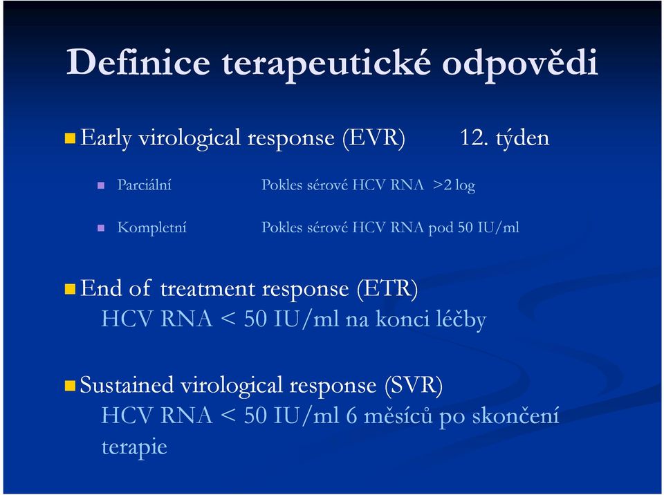 pod 50 IU/ml End of treatment response (ETR) HCV RNA < 50 IU/ml na konci