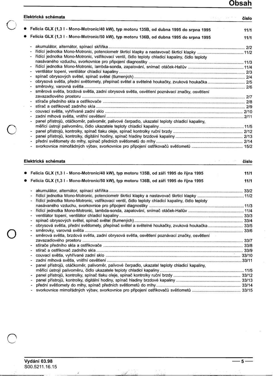 teploty nasávaného vzduchu, svorkovnice pro pøipojení diagnostiky 11/3 -øídící jednotka Mono-Motronic, lambda-sonda, zapalování, snímaè otáèek-hallùv 11/4 -ventilátor topení, ventilátor chladicí