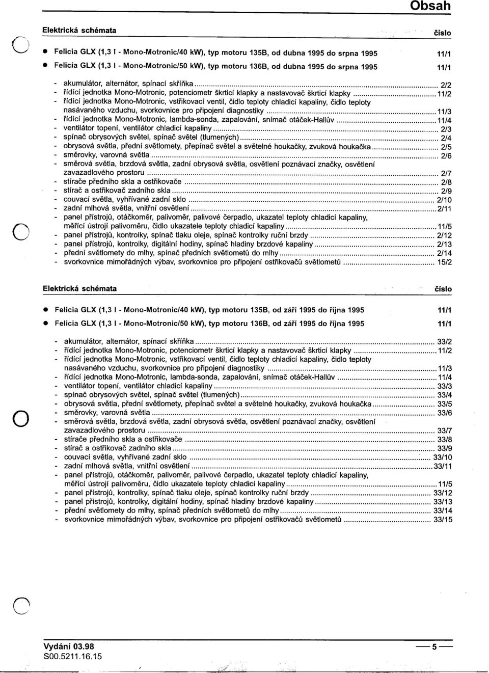 teploty nasávaného vzduchu, svorkovnice pro pøipojení diagnostiky 11/3 -øídící jednotka Mono-Motronic, lambda-sonda, zapalování, snímaè otáèek-hallùv 11/4 -ventilátor topení, ventilátor chladicí