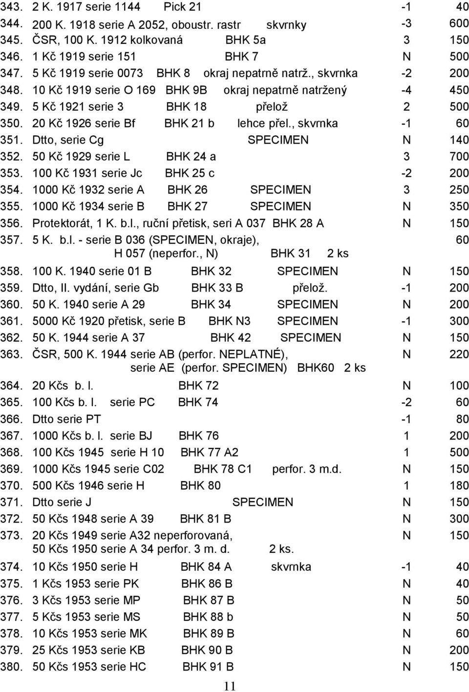 20 Kč 1926 serie Bf BHK 21 b lehce přel., skvrnka -1 60 351. Dtto, serie Cg SPECIMEN N 140 352. 50 Kč 1929 serie L BHK 24 a 3 700 353. 100 Kč 1931 serie Jc BHK 25 c -2 200 354.