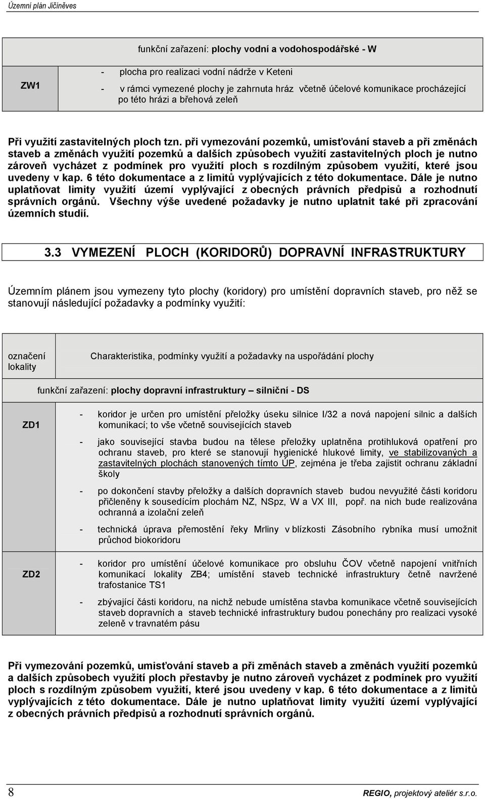 při vymezování pozemků, umisťování staveb a při změnách staveb a změnách využití pozemků a dalších způsobech využití zastavitelných ploch je nutno zároveň vycházet z podmínek pro využití ploch s