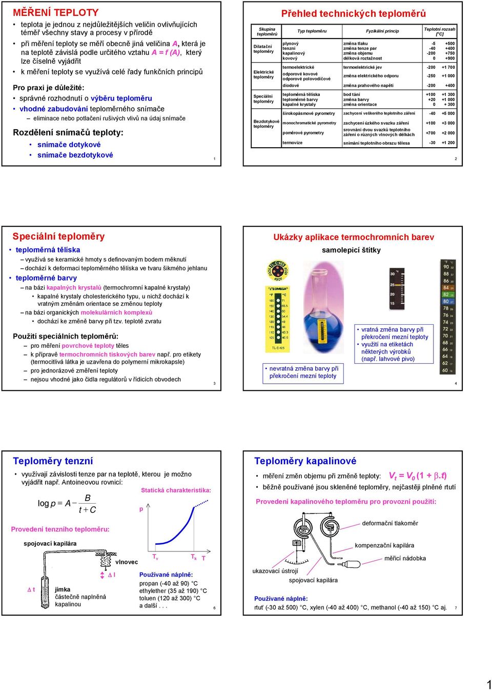 MĚŘENÍ TEPLOTY. Přehled technických teploměrů. Teploměry kapalinové.  Teploměry tenzní. Rozdělení snímačů teploty: Ukázky aplikace termochromních  barev - PDF Stažení zdarma