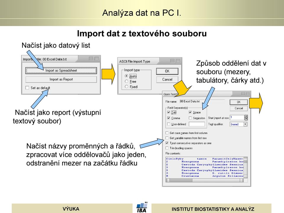 tabulátory, čárky atd.