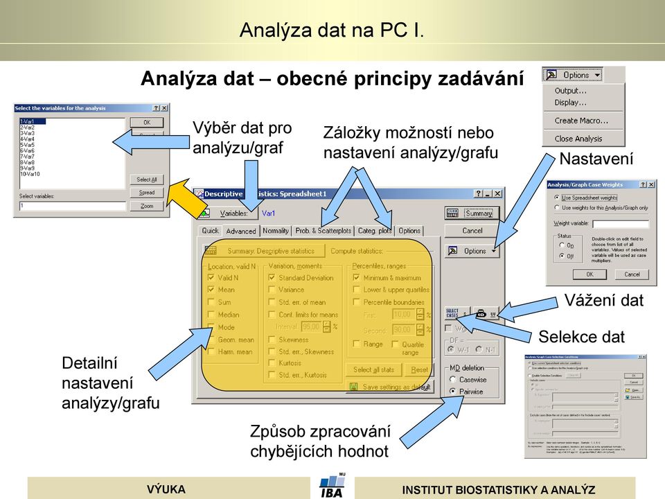 analýzy/grafu Nastavení Vážení dat Detailní