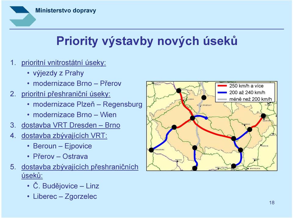 prioritní přeshraniční úseky: modernizace Plzeň Regensburg modernizace Brno Wien 3.