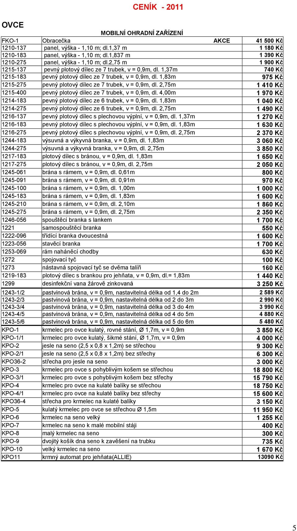 1,83m 975 Kč 1215-275 pevný plotový dílec ze 7 trubek, v = 0,9m, dl. 2,75m 1 410 Kč 1215-400 pevný plotový dílec ze 7 trubek, v = 0,9m, dl.