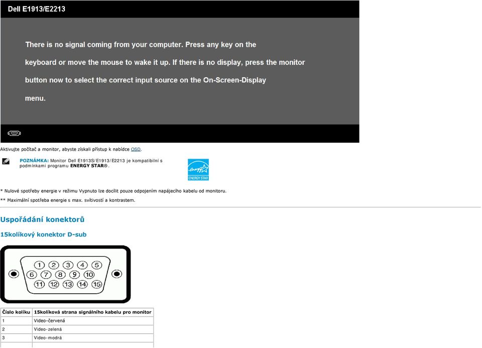 * Nulové spotřeby energie v režimu Vypnuto lze docílit pouze odpojením napájecího kabelu od monitoru.