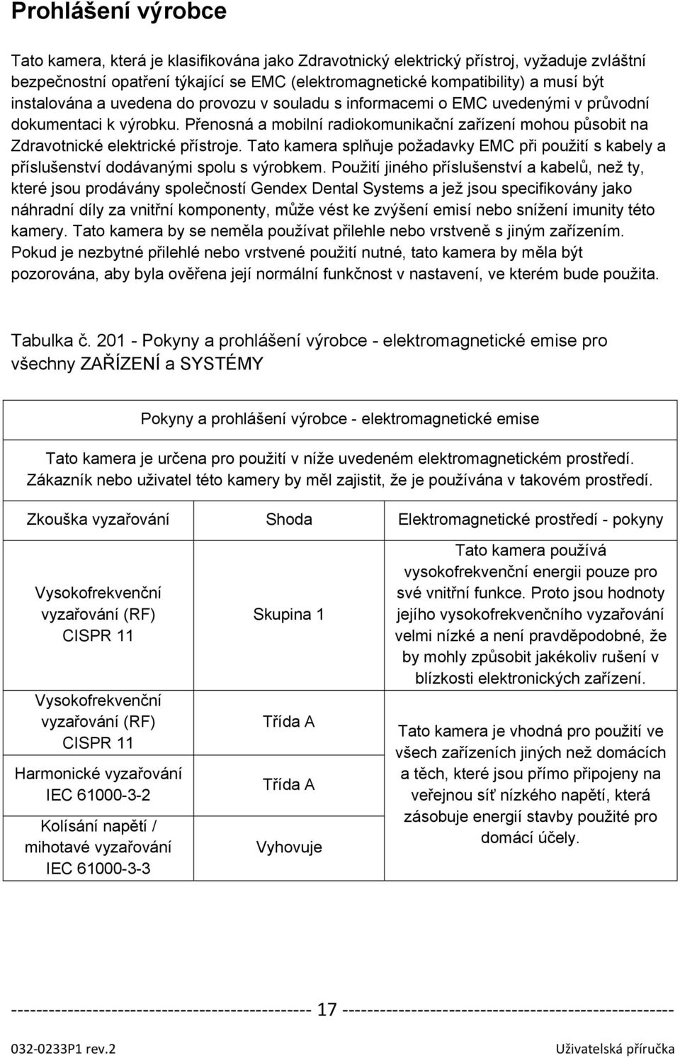 Přenosná a mobilní radiokomunikační zařízení mohou působit na Zdravotnické elektrické přístroje. Tato kamera splňuje požadavky EMC při použití s kabely a příslušenství dodávanými spolu s výrobkem.