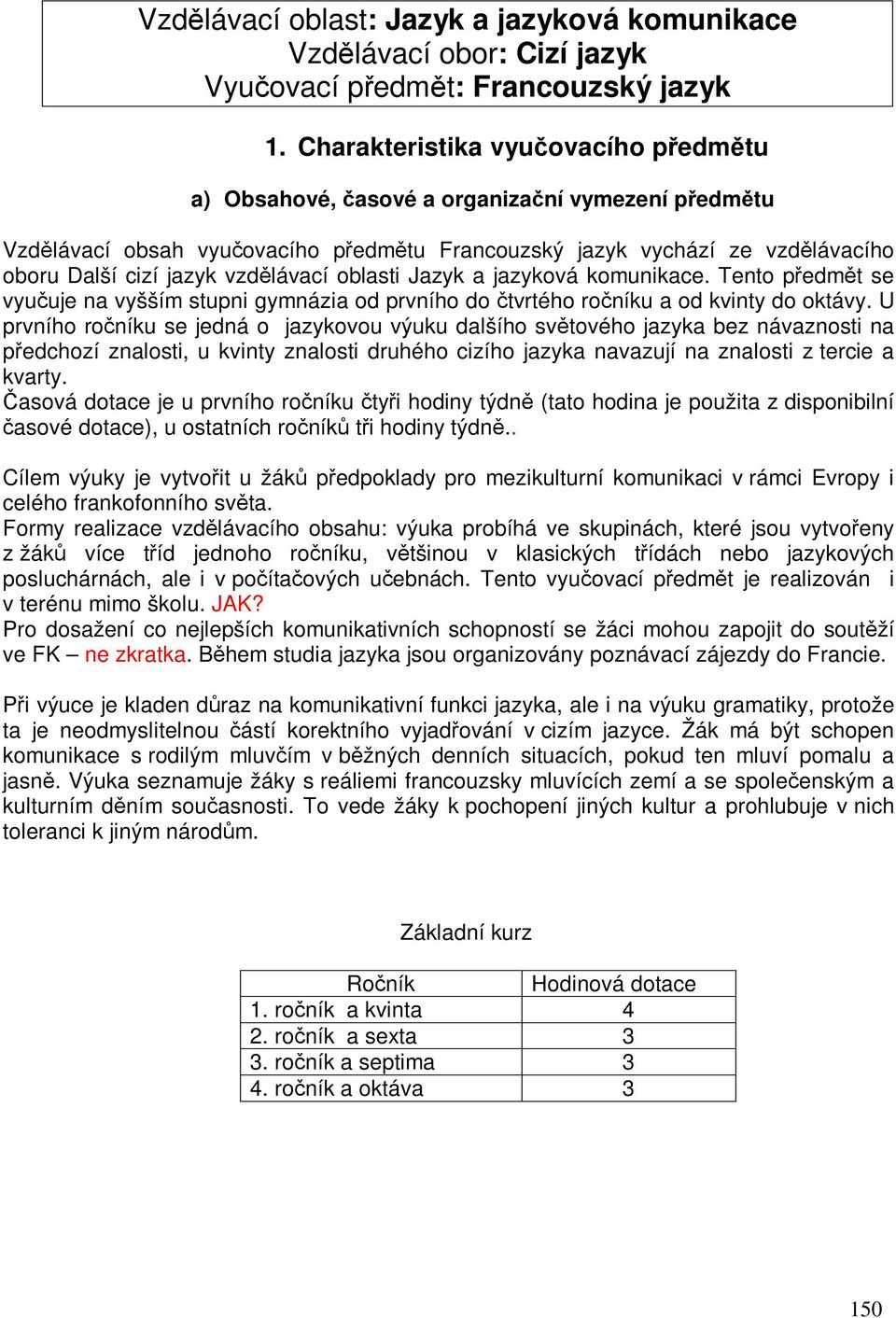 Jazyk a jazyková komunikace. Tento pedmt se vyuuje na vyšším stupni gymnázia od prvního do tvrtého roníku a od kvinty do oktávy.