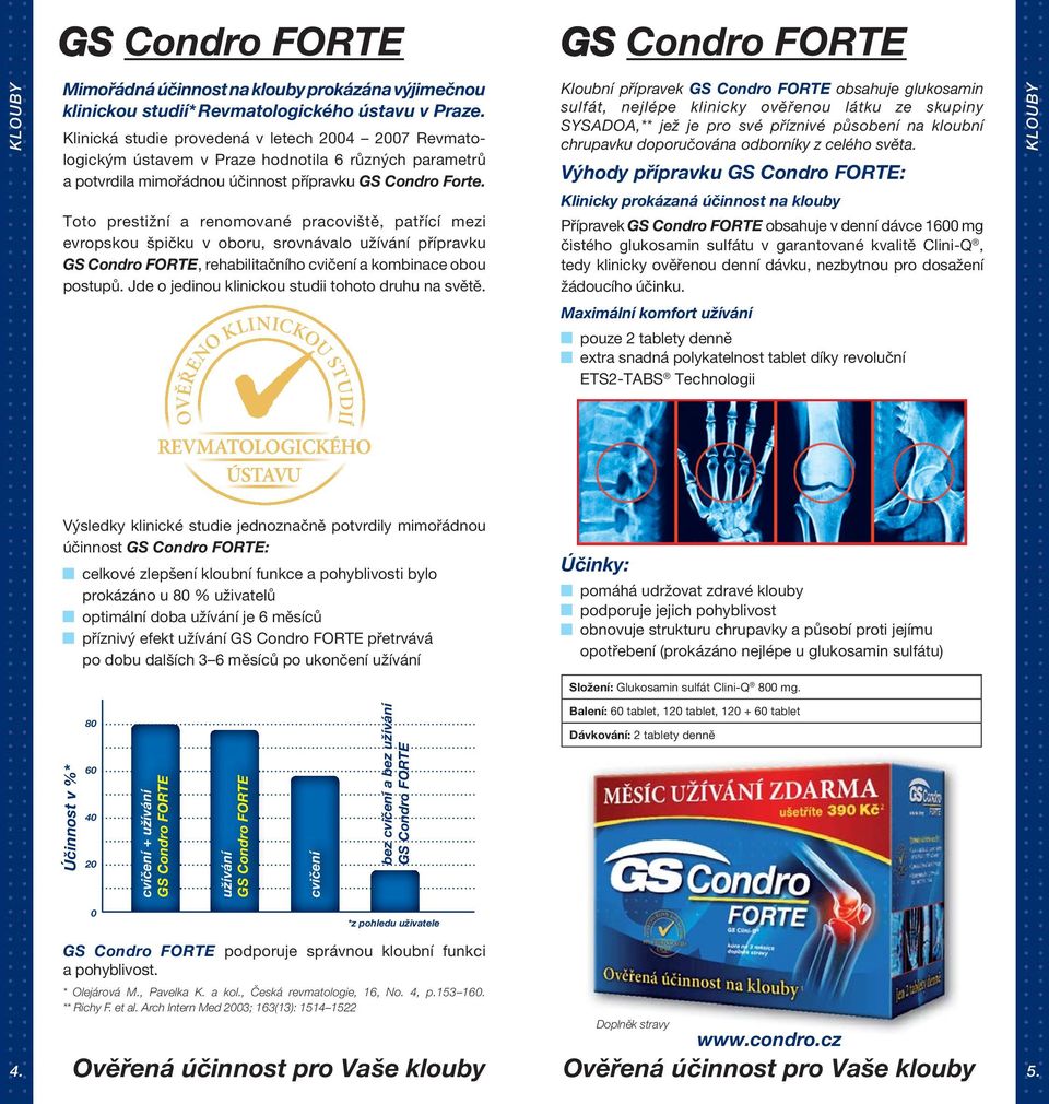 Toto prestižní a renomované pracoviště, patřící mezi evropskou špičku v oboru, srovnávalo užívání přípravku GS Condro FORTE, rehabilitačního cvičení a kombinace obou postupů.