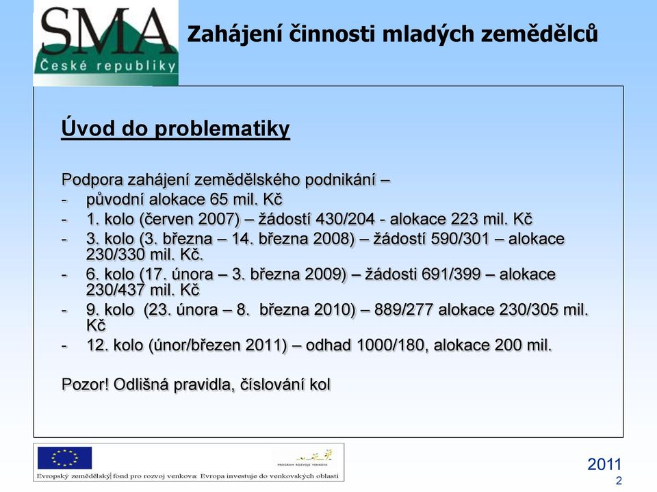 března 2008) ţádostí 590/301 alokace 230/330 mil. Kč. - 6. kolo (17. února 3.