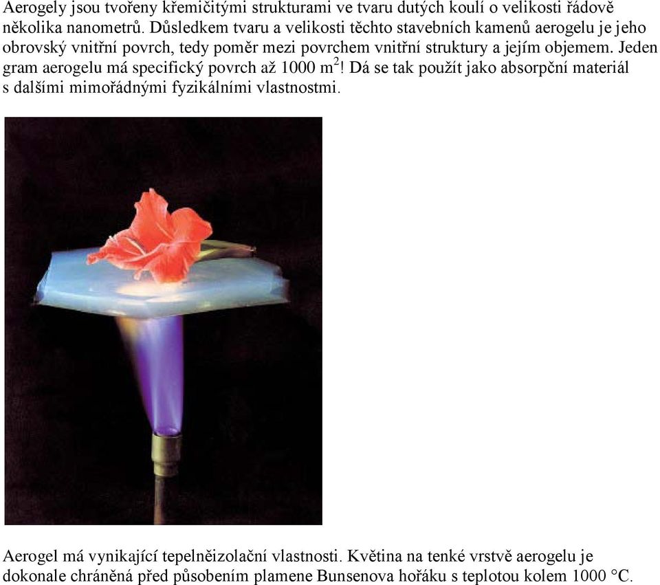jejím objemem. Jeden gram aerogelu má specifický povrch až 1000 m 2!