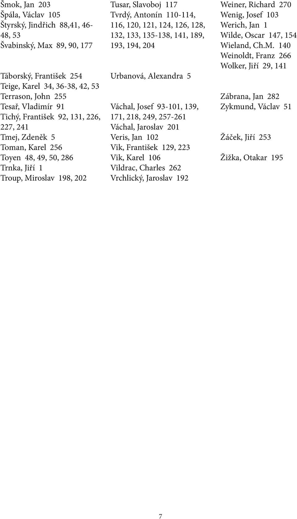 132, 133, 135-138, 141, 189, 193, 194, 204 Urbanová, Alexandra 5 Váchal, Josef 93-101, 139, 171, 218, 249, 257-261 Váchal, Jaroslav 201 Veris, Jan 102 Vik, František 129, 223 Vik, Karel 106 Vildrac,
