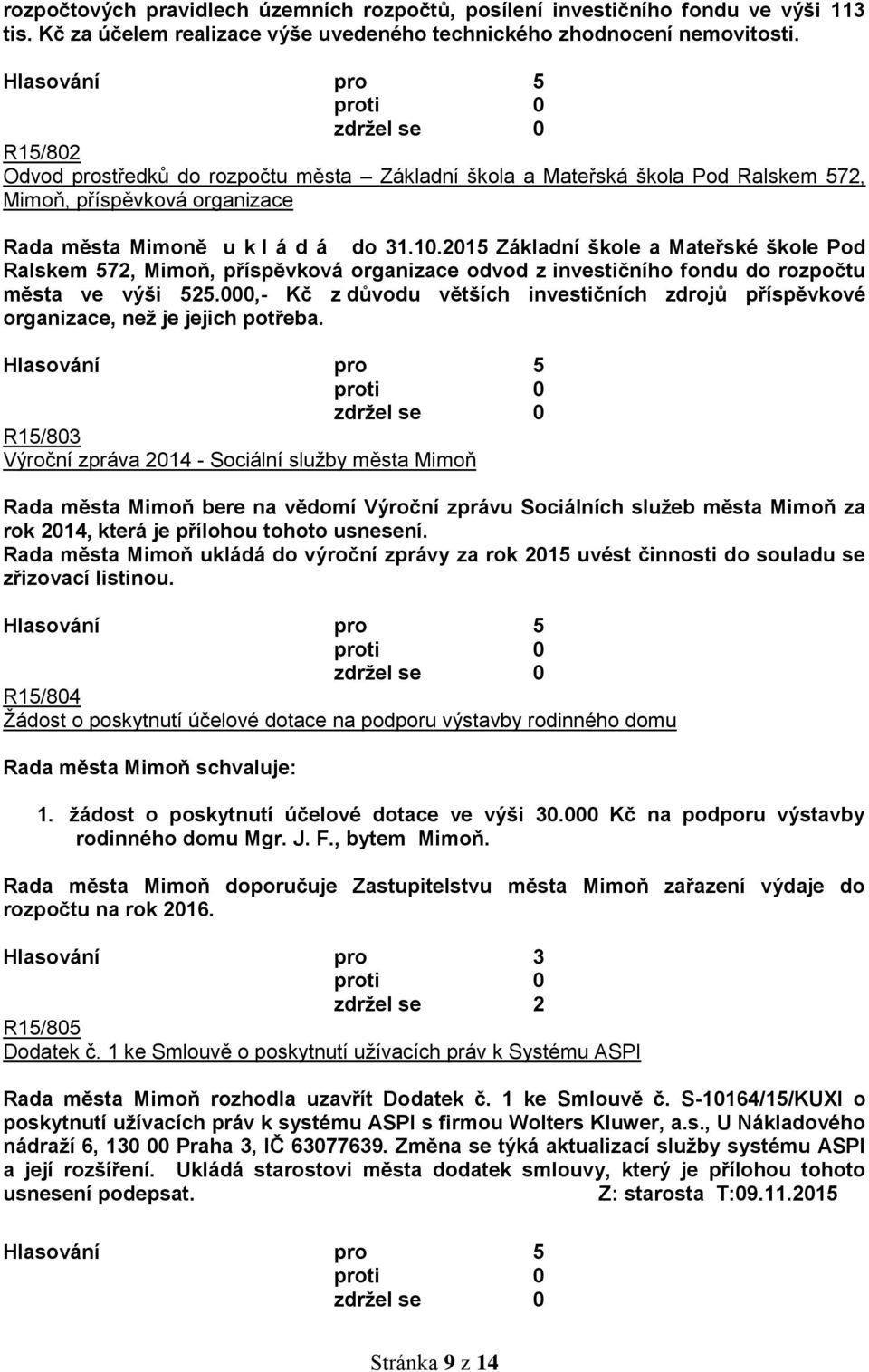 2015 Základní škole a Mateřské škole Pod Ralskem 572, Mimoň, příspěvková organizace odvod z investičního fondu do rozpočtu města ve výši 525.