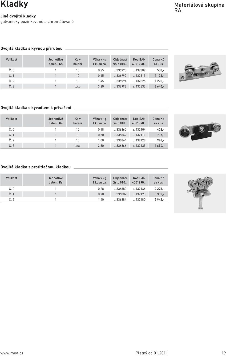 .32333 2 40,- Dvojitá kladka s kyvadlem k přivaření Ks v balení kusu ca. číslo 00... 400990... 0 0,8...3380 :..3204 428,- Č. 0 0,50...3382 :..32 77,- 0,00.