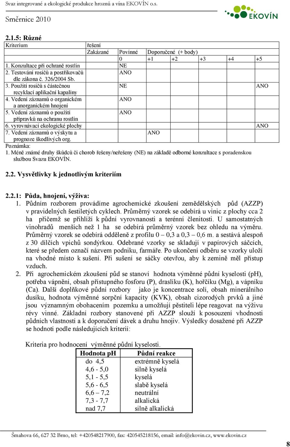 vyrovnávací ekologické plochy ANO 7. Vedení záznamů o výskytu a ANO prognoze škodlivých org. Poznámka: 1.