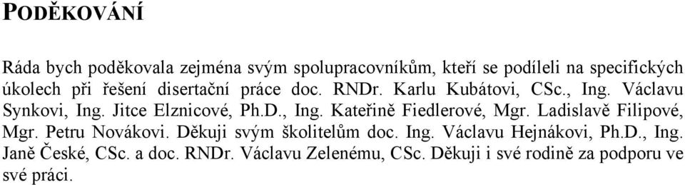 Ladislavě Filipové, Mgr. Petru Novákovi. Děkuji svým školitelům doc. Ing. Václavu Hejnákovi, Ph.D., Ing.